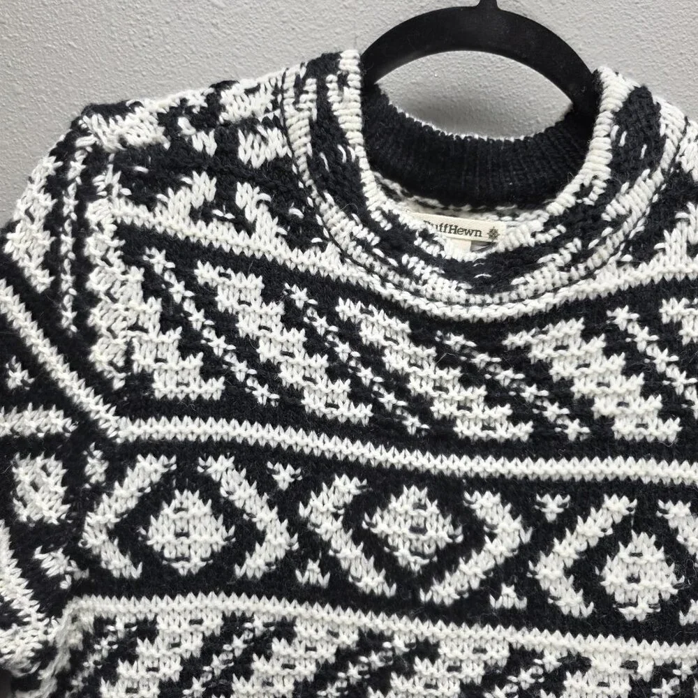 RuffHewn Sweater Womens Large Black White Fair Isle Wool Blend Crewneck Pullover - Picture 2 of 9